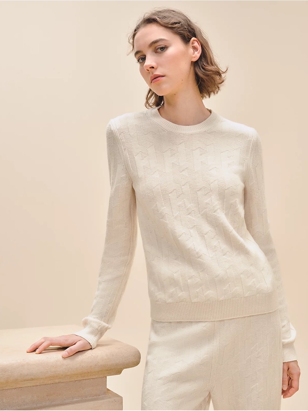 "H" long-sleeve cream womens sweater